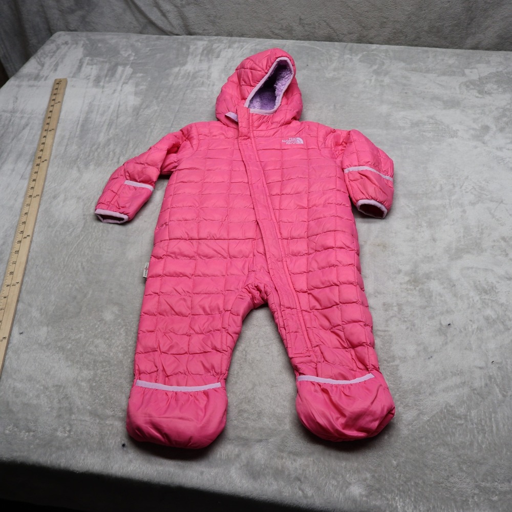 North Face Bunting Infant 12-18M Pink Quilted Insulated ThermoBall Snowsuit